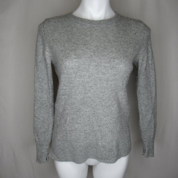 Halogen Gray 100% Cashmere High Low Crew Neck Sweater Women's PM Petite Medium - Picture 1 of 9